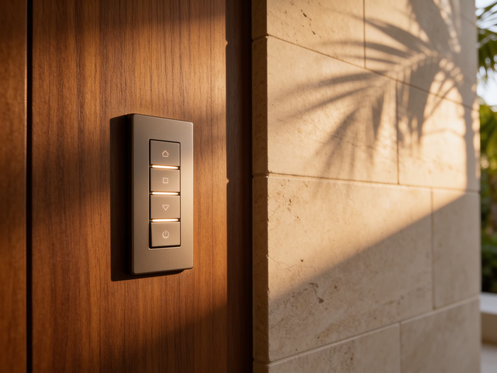 Keypad de control integrado en una pared de madera